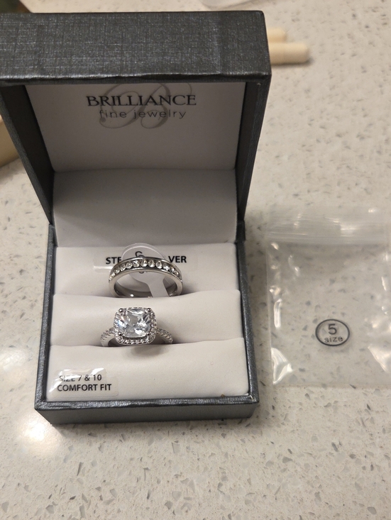 Jewelry - Fine Jewelry Silver-Tone Cushion Halo Ring Set - Clear Cubic ZIRCONA